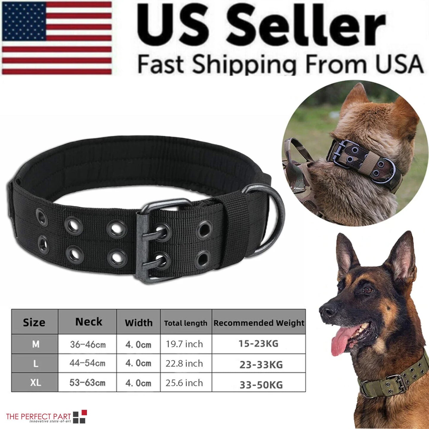 2-Inch Wide Heavy-Duty Tactical Nylon Dog Collar for Large Breeds with Metal Buckle