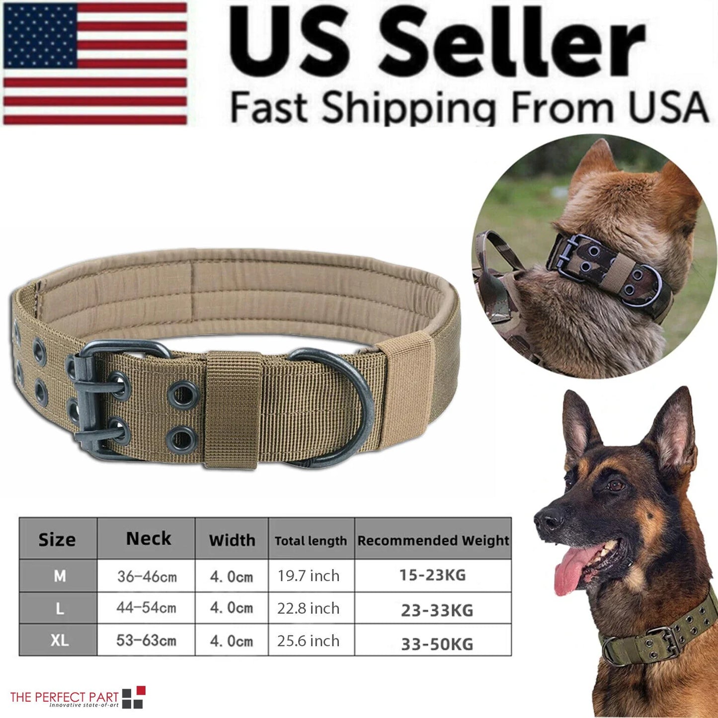 2-Inch Wide Heavy-Duty Tactical Nylon Dog Collar for Large Breeds with Metal Buckle