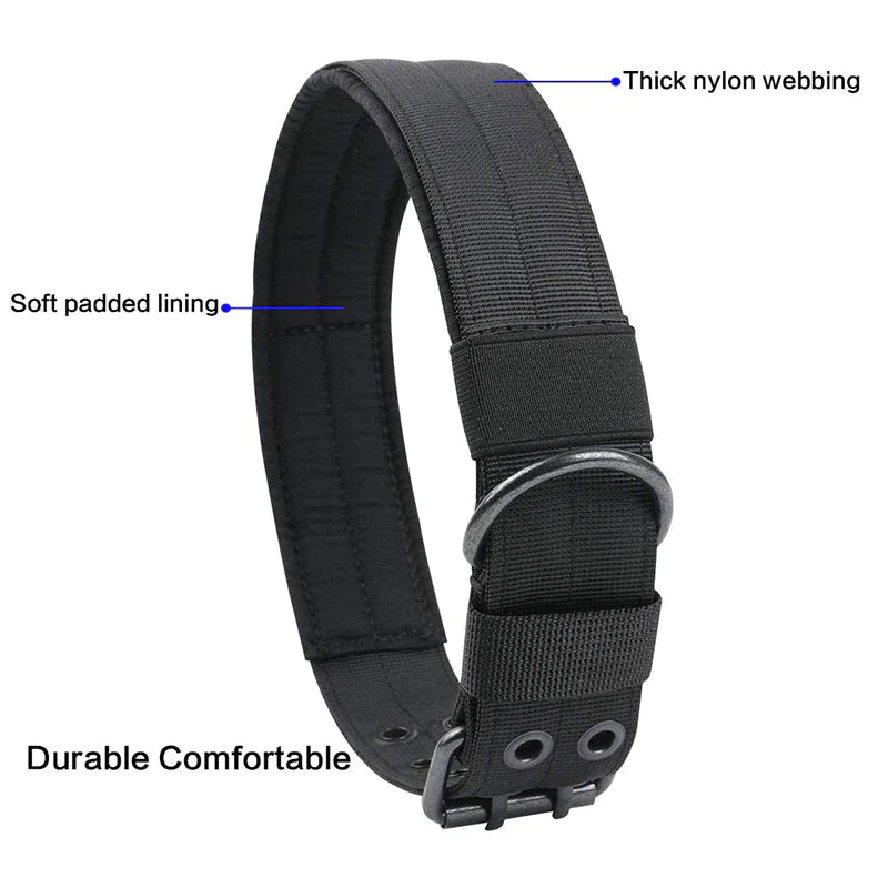2-Inch Wide Heavy-Duty Tactical Nylon Dog Collar for Large Breeds with Metal Buckle