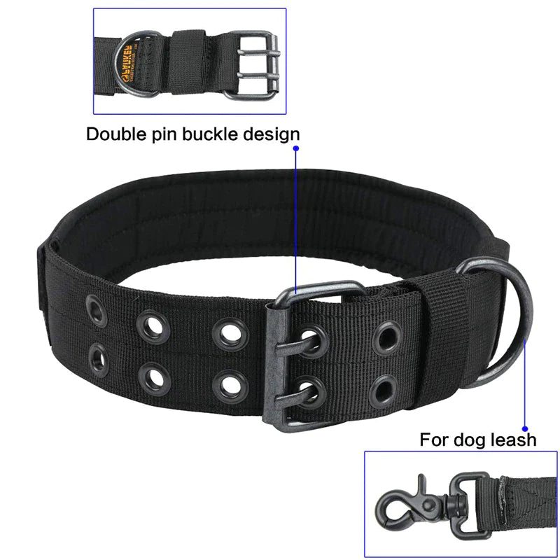 2-Inch Wide Heavy-Duty Tactical Nylon Dog Collar for Large Breeds with Metal Buckle