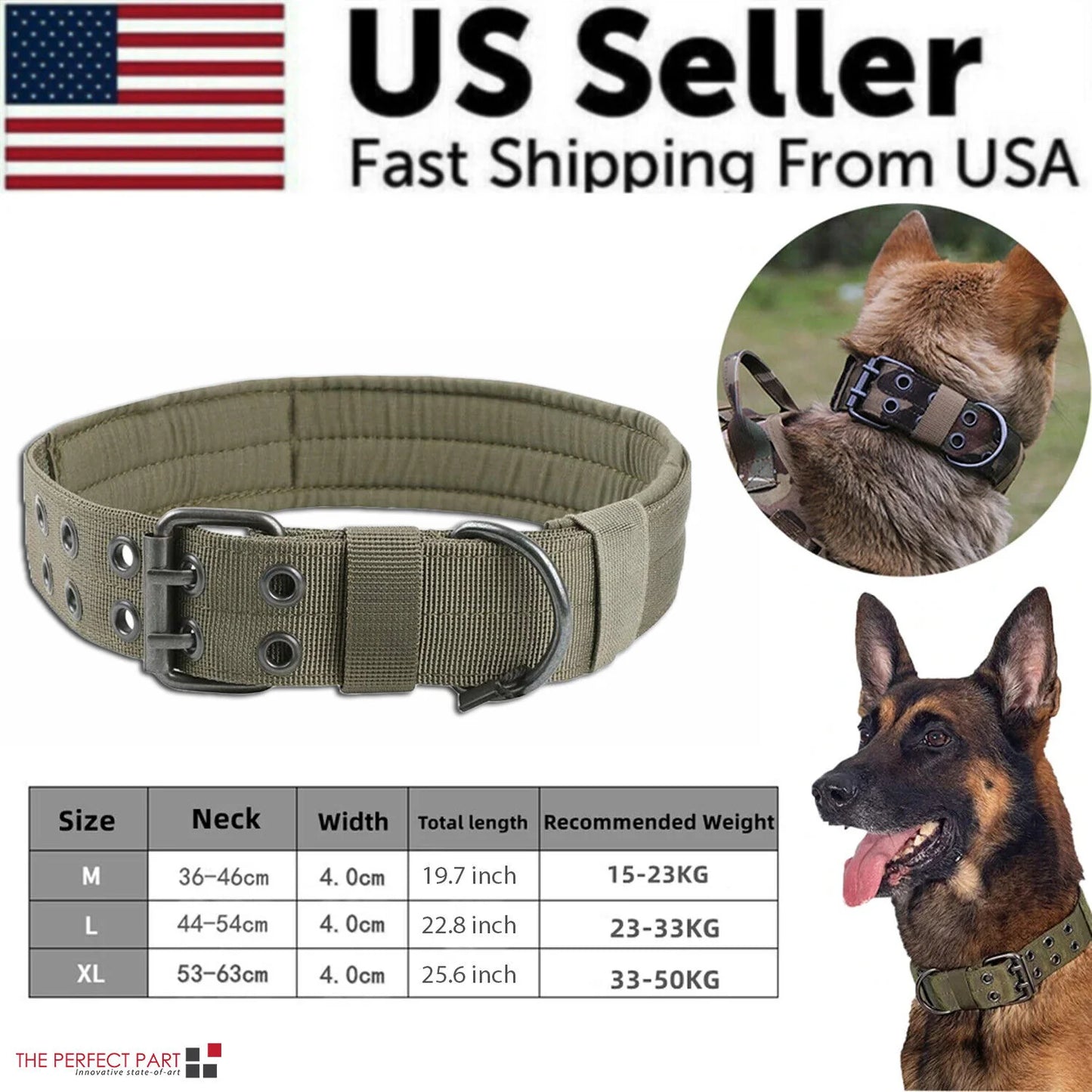 2-Inch Wide Heavy-Duty Tactical Nylon Dog Collar for Large Breeds with Metal Buckle
