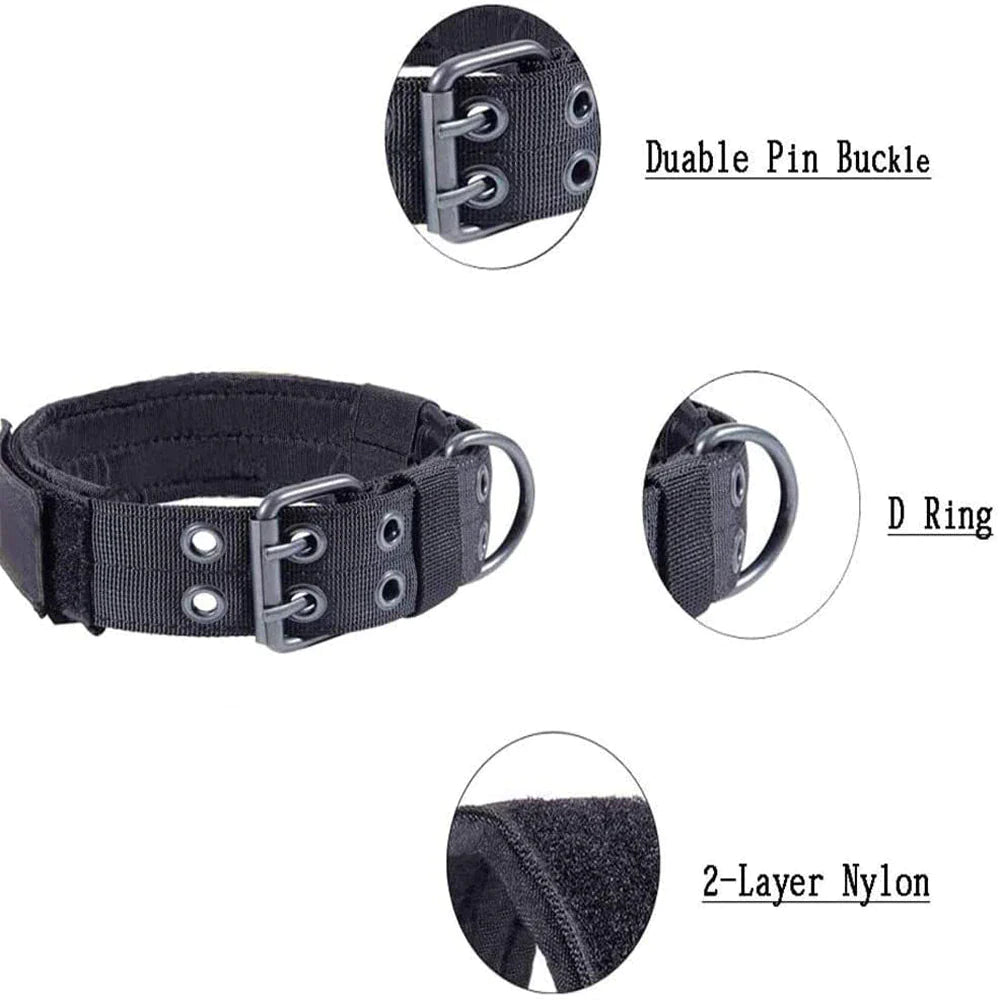 2-Inch Wide Heavy-Duty Tactical Nylon Dog Collar for Large Breeds with Metal Buckle