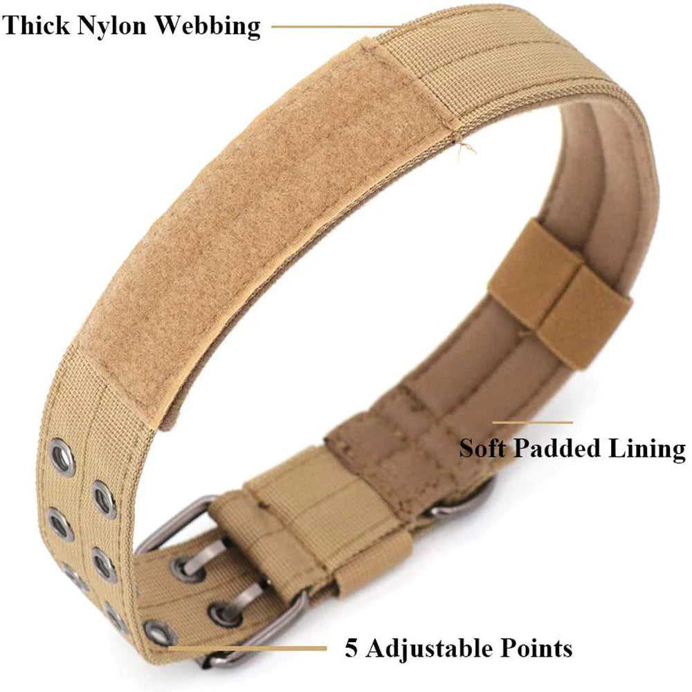 2-Inch Wide Heavy-Duty Tactical Nylon Dog Collar for Large Breeds with Metal Buckle