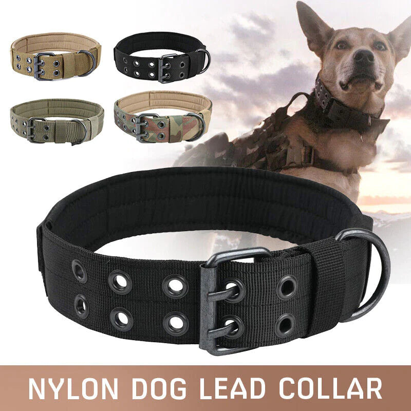 2-Inch Wide Heavy-Duty Tactical Nylon Dog Collar for Large Breeds with Metal Buckle