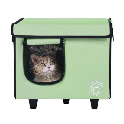 VEVOR Elevated Heated Cat House Cuboid Kitty Shelter with Heated Pad Green (S)