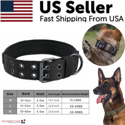 2-Inch Wide Heavy-Duty Tactical Nylon Dog Collar for Large Breeds with Metal Buckle