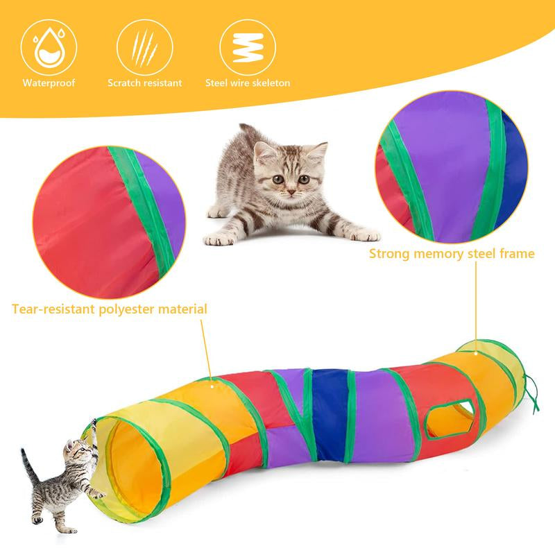 Cat Toys Set - 22Pcs Interactive Cat Toys for Kittens & Indoor Cats with Rainbow Tunnel, Feather Teaser Wand, Sisal Mice, Bell Balls & Crinkle Balls