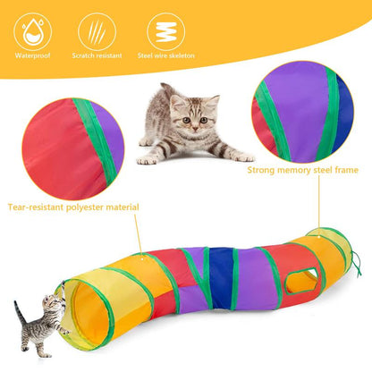 Cat Toys Set - 22Pcs Interactive Cat Toys for Kittens & Indoor Cats with Rainbow Tunnel, Feather Teaser Wand, Sisal Mice, Bell Balls & Crinkle Balls