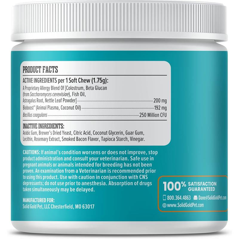 Solid Gold Dog Allergy Relief Chews - Wild Alaskan Salmon Oil for Dogs - Bacon Flavor - 120 Ct - Dog Allergy Chews, 120 Count