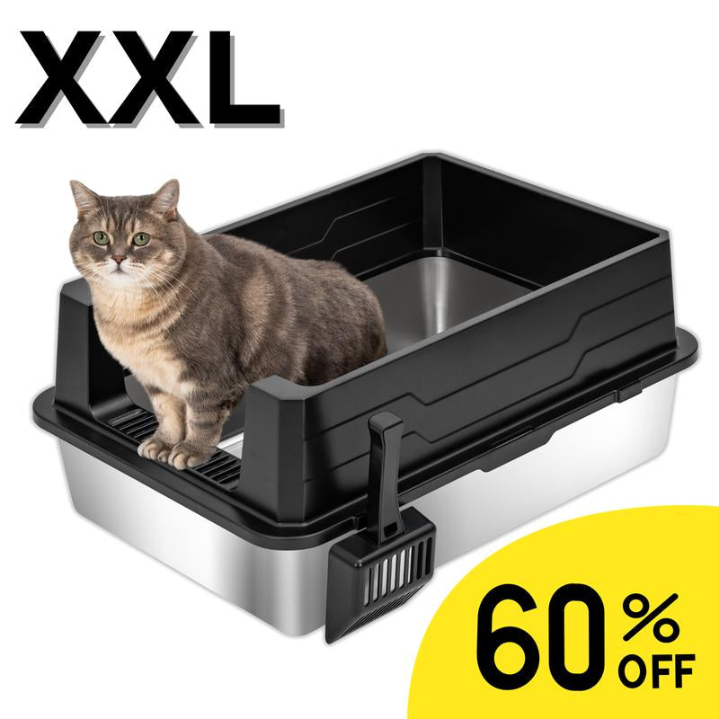 XXL Stainless Steel Cat Litter Box with High Side, Leak-Proof Design, Great for Big Cats & Multi-Cat Family