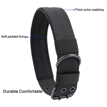 2-Inch Wide Heavy-Duty Tactical Nylon Dog Collar for Large Breeds with Metal Buckle