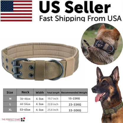 2-Inch Wide Heavy-Duty Tactical Nylon Dog Collar for Large Breeds with Metal Buckle