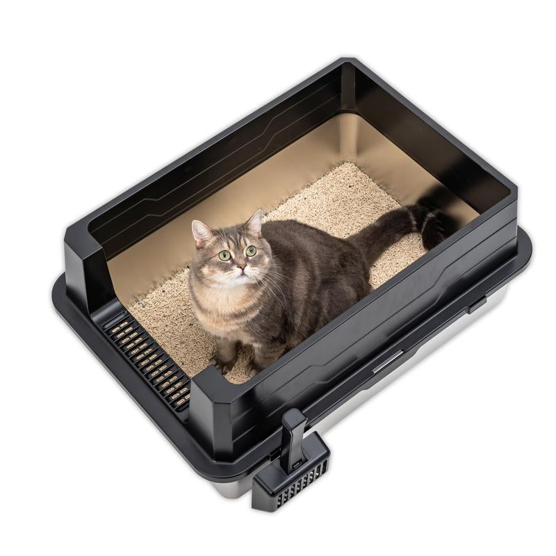 XXL Stainless Steel Cat Litter Box with High Side, Leak-Proof Design, Great for Big Cats & Multi-Cat Family