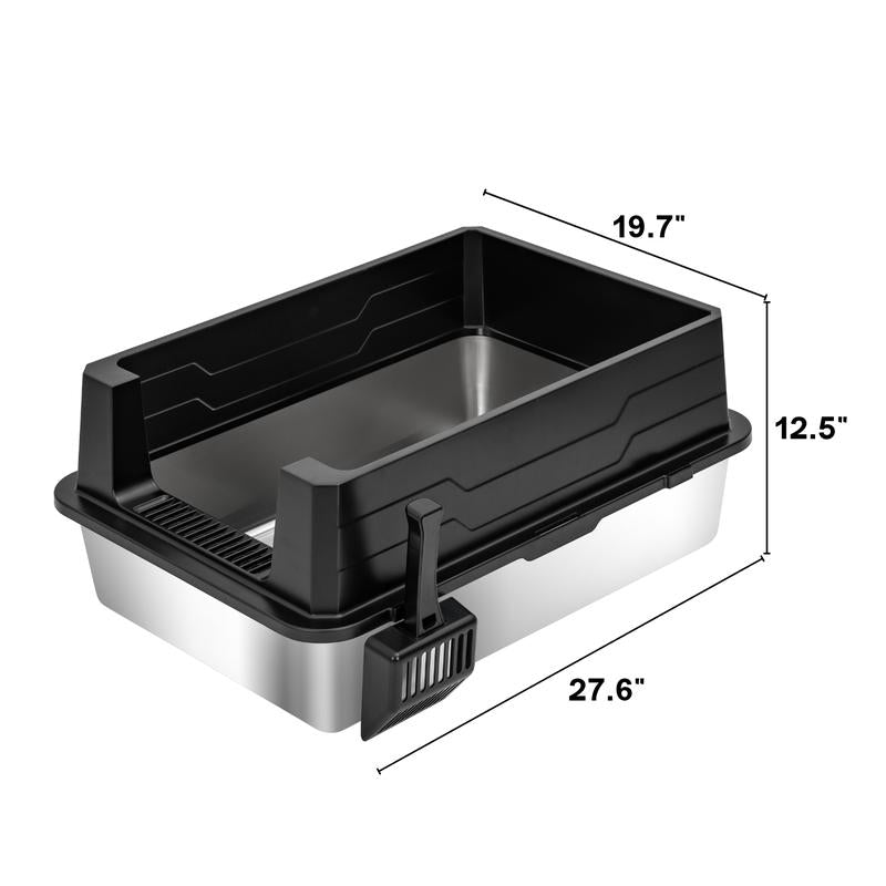 XXL Stainless Steel Cat Litter Box with High Side, Leak-Proof Design, Great for Big Cats & Multi-Cat Family