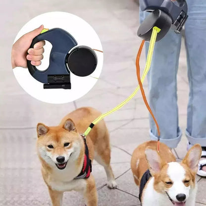 Dual Pet Retractable Leash with Reflective Features and 360° Swivel for Walking Two Dogs
