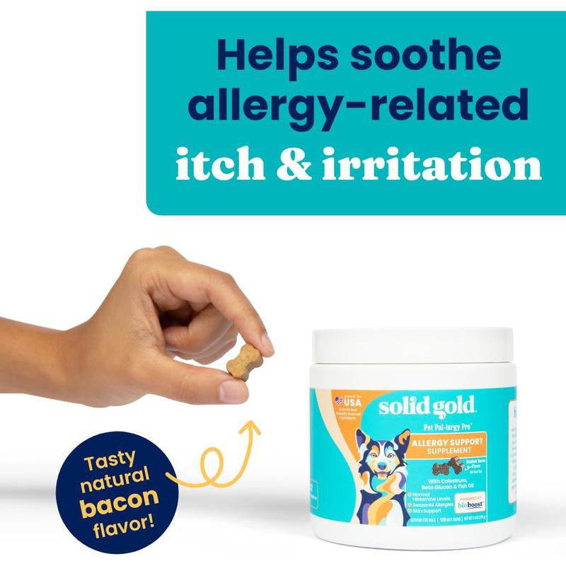 Solid Gold Dog Allergy Relief Chews - Wild Alaskan Salmon Oil for Dogs - Bacon Flavor - 120 Ct - Dog Allergy Chews, 120 Count