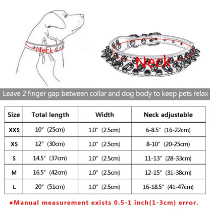 Adjustable Spiked Studded Leather Dog Collar for Small and Large Breeds, Including Cats and Pit Bulls