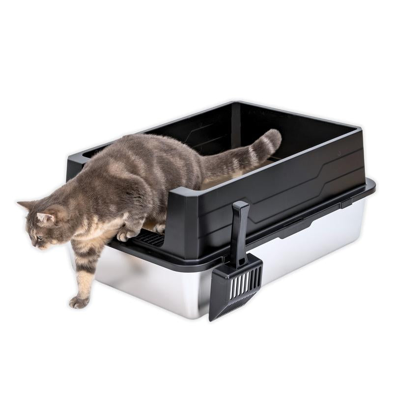 XXL Stainless Steel Cat Litter Box with High Side, Leak-Proof Design, Great for Big Cats & Multi-Cat Family