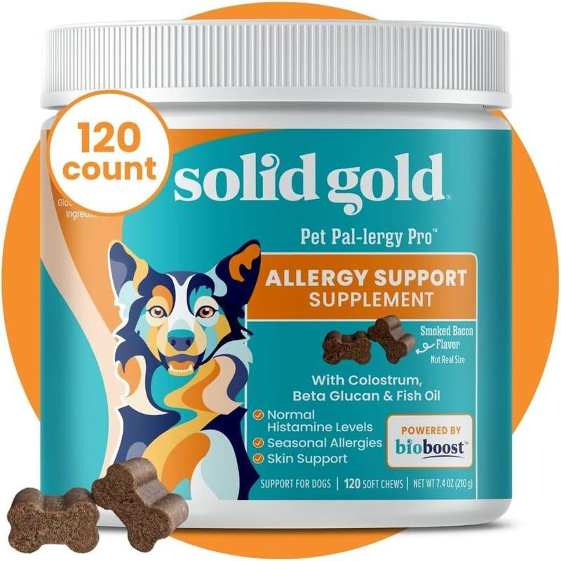 Solid Gold Dog Allergy Relief Chews - Wild Alaskan Salmon Oil for Dogs - Bacon Flavor - 120 Ct - Dog Allergy Chews, 120 Count