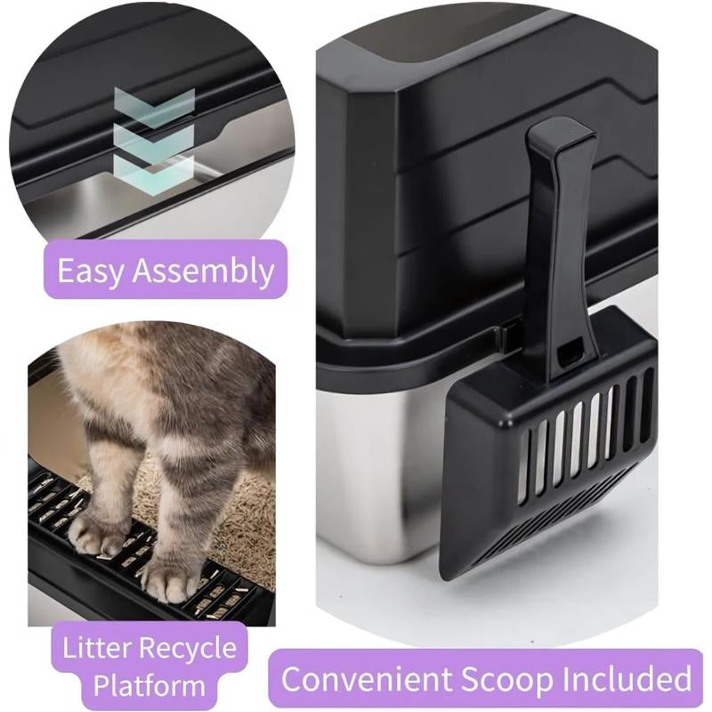 XXL Stainless Steel Cat Litter Box with High Side, Leak-Proof Design, Great for Big Cats & Multi-Cat Family
