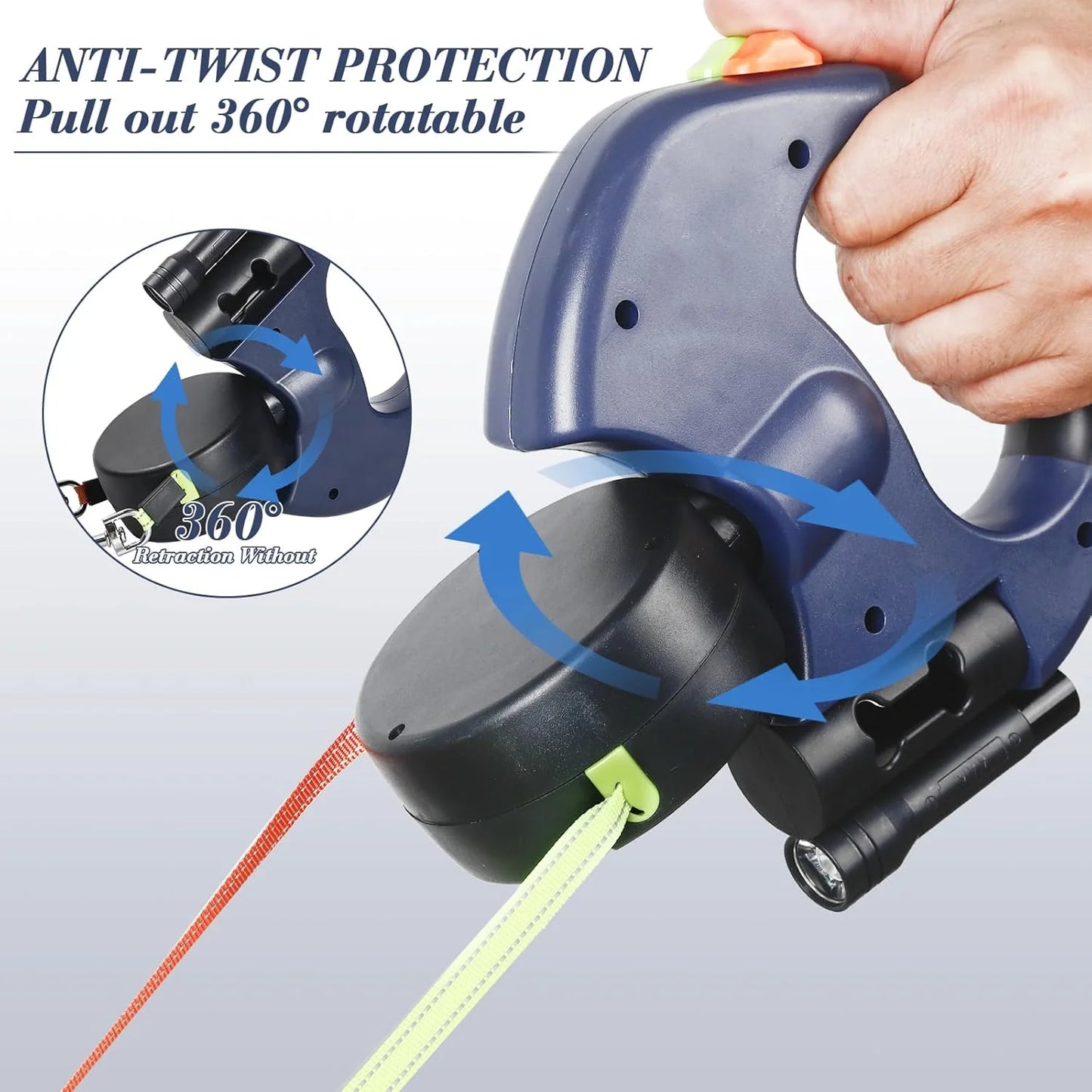 Dual Pet Retractable Leash with Reflective Features and 360° Swivel for Walking Two Dogs