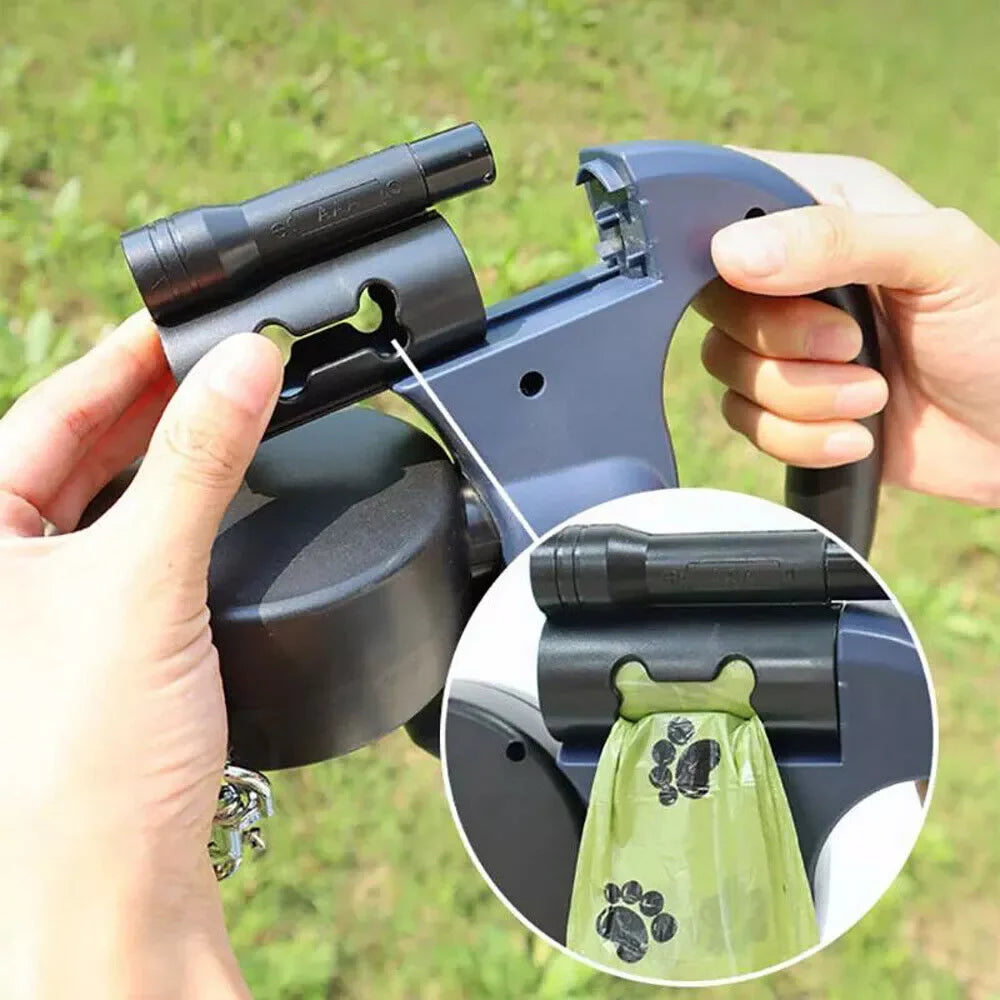 Dual Pet Retractable Leash with Reflective Features and 360° Swivel for Walking Two Dogs