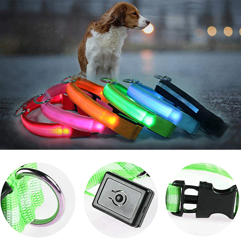 LED Adjustable Dog Collar with Blinking Light for Enhanced Pet Safety - Waterproof Design