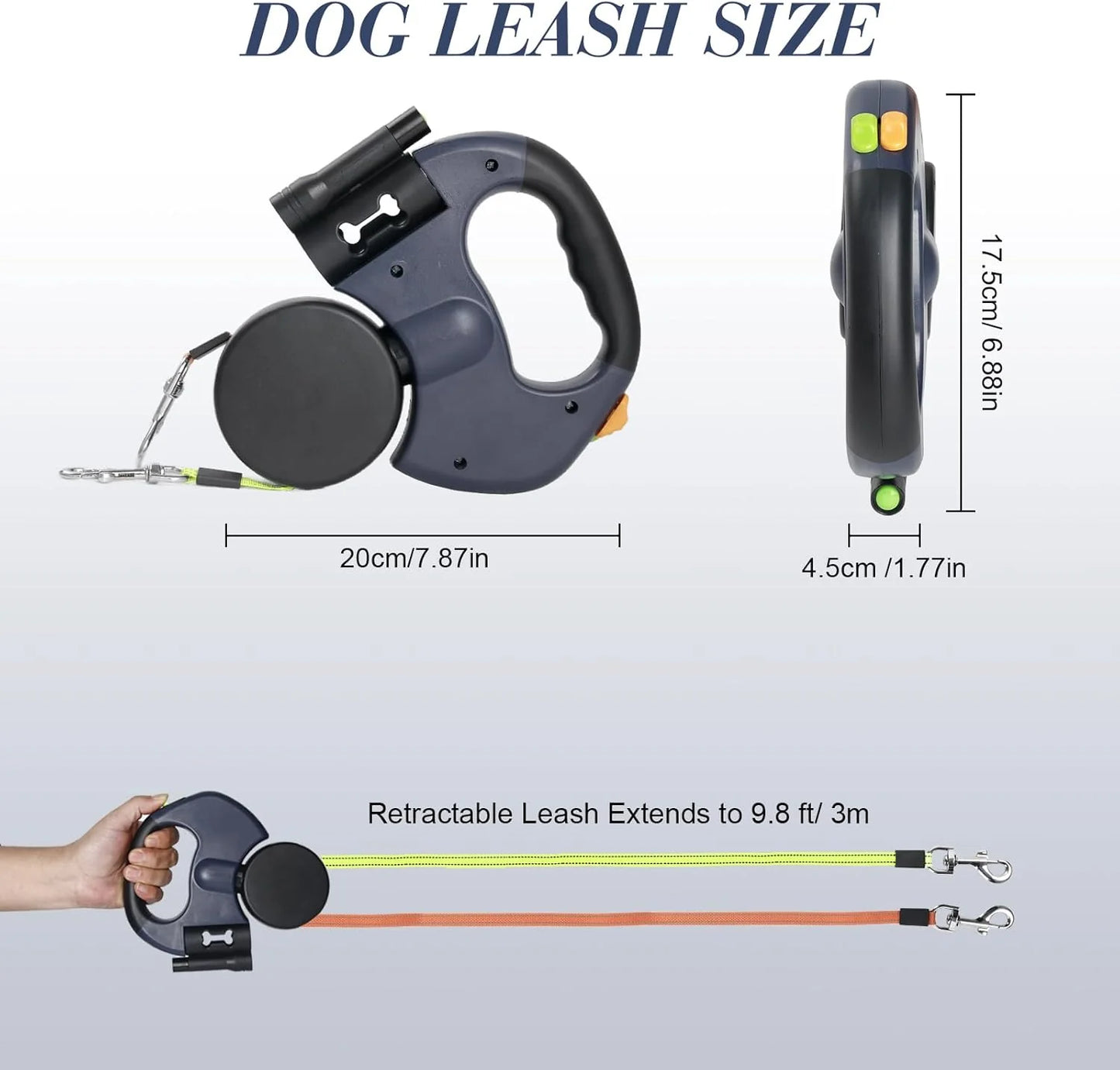 Dual Pet Retractable Leash with Reflective Features and 360° Swivel for Walking Two Dogs