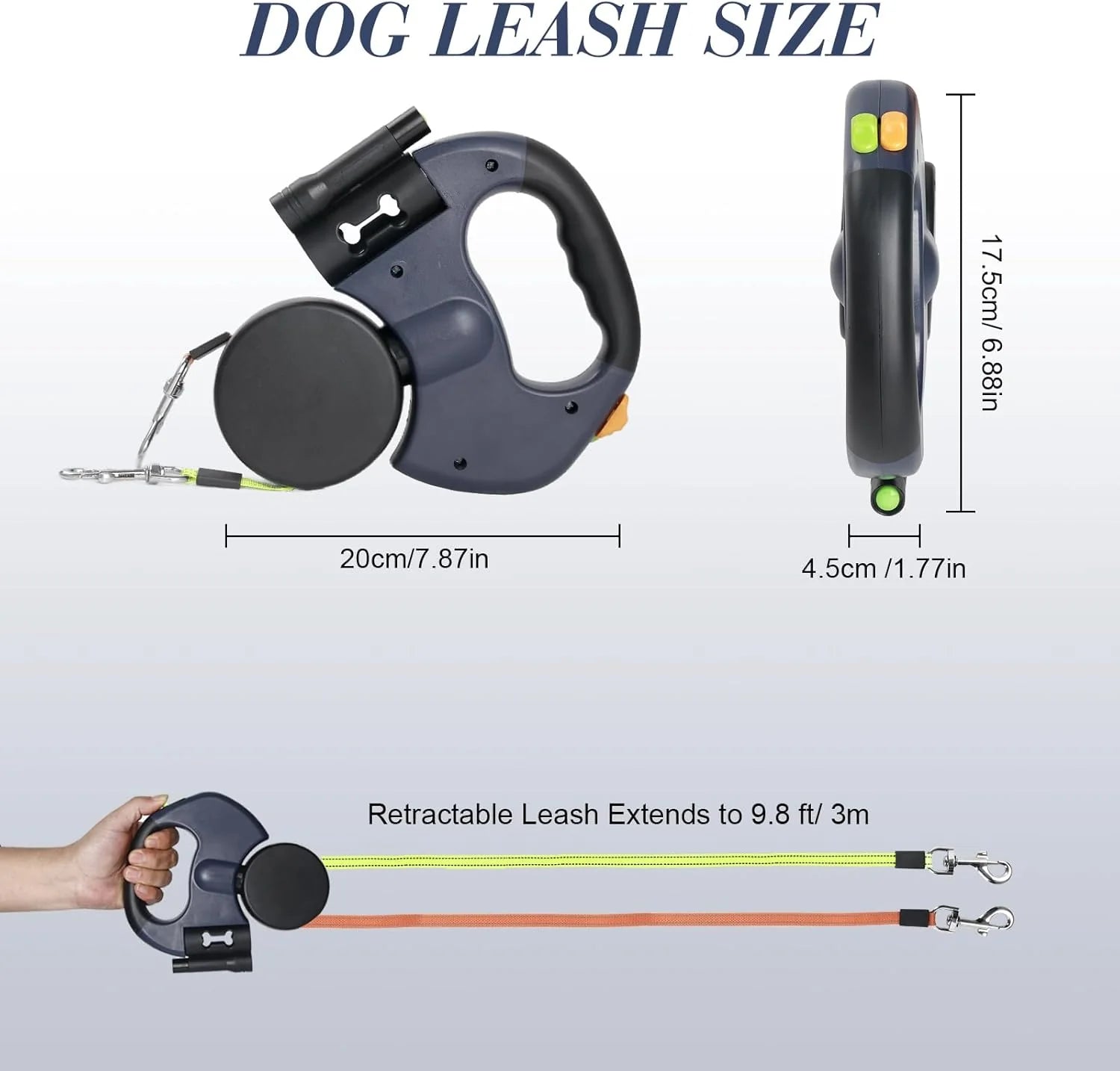 Dual Pet Retractable Leash with Reflective Features and 360° Swivel for Walking Two Dogs