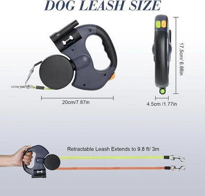 Dual Pet Retractable Leash with Reflective Features and 360° Swivel for Walking Two Dogs