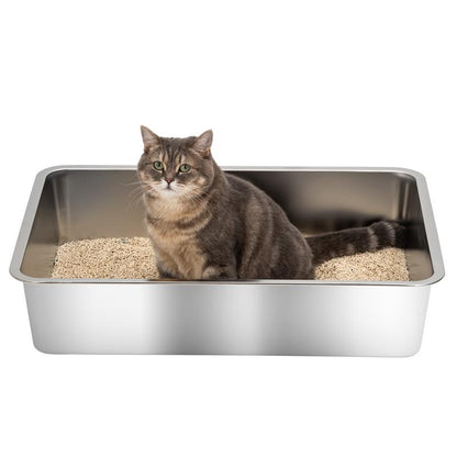XXL Stainless Steel Cat Litter Box with High Side, Leak-Proof Design, Great for Big Cats & Multi-Cat Family