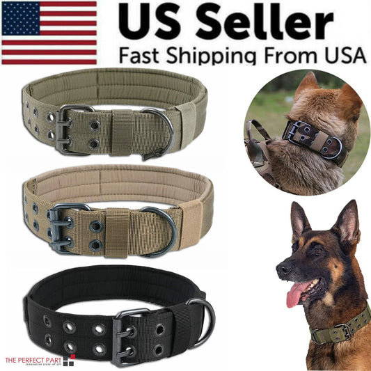 2-Inch Wide Heavy-Duty Tactical Nylon Dog Collar for Large Breeds with Metal Buckle