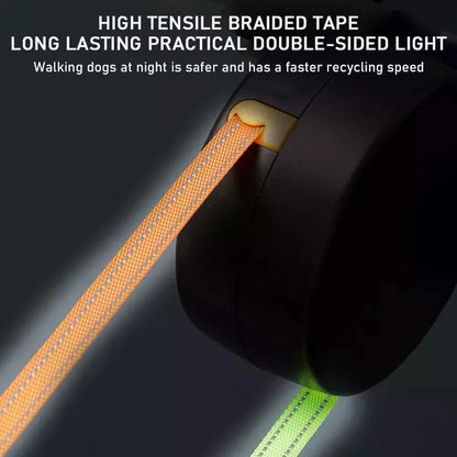 Dual Pet Retractable Leash with Reflective Features and 360° Swivel for Walking Two Dogs